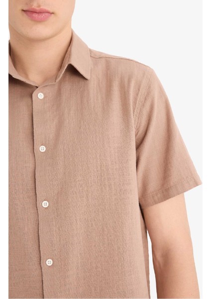 %100 Pamuk Regular Fit Polo Yaka Yazlık Kısa Kollu Gömlek D8613AX25SM