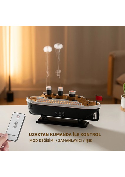 Buharlı Gemi Nemlendirici Hava Nemlendirici Buhar Makinesi Aromaterapi Difüzörü - Zamanlayıcılı - Işıklı - 2 Buhar Modu - Şık Tasarım - Uzaktan Kumandalı - Ev Ofis Için Mükemmel Hediyelik Eşya indirimleri