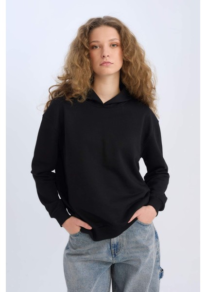 Loose Fit Kapüşonlu Basic Düz Kalın Sweatshirt E3862AX24WN modelleri