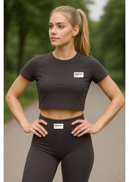 Crop Tayt Takım Siyah Yüksek Bel Toparlayıcı Slim Fit Esnek Kumaş