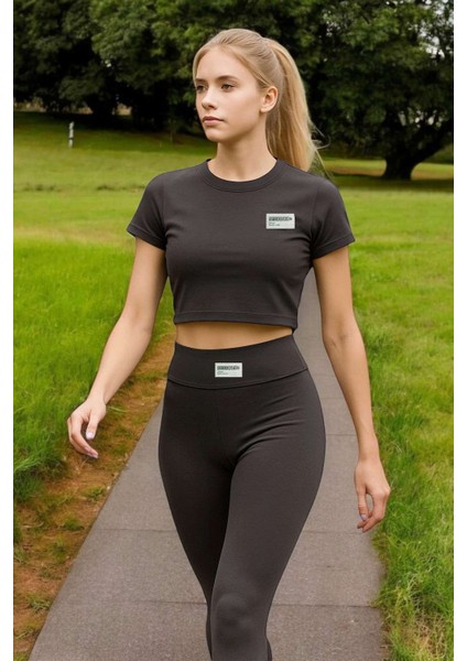 Crop Tayt Takım Siyah Yüksek Bel Toparlayıcı Slim Fit Esnek Kumaş fiyatları
