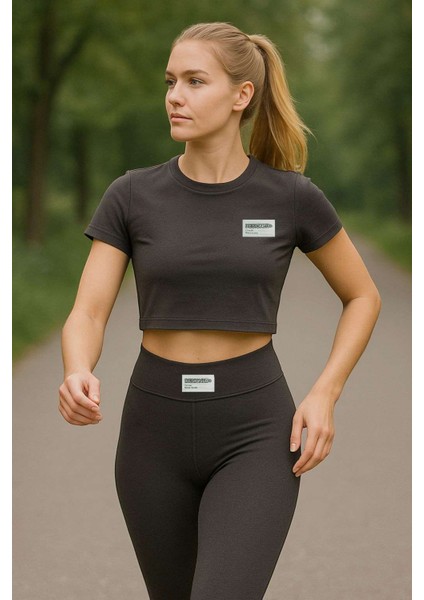 Crop Tayt Takım Siyah Yüksek Bel Toparlayıcı Slim Fit Esnek Kumaş modelleri