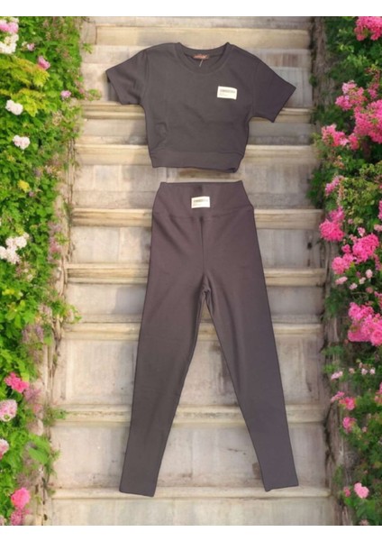 Crop Tayt Takım Siyah Yüksek Bel Toparlayıcı Slim Fit Esnek Kumaş fırsatları