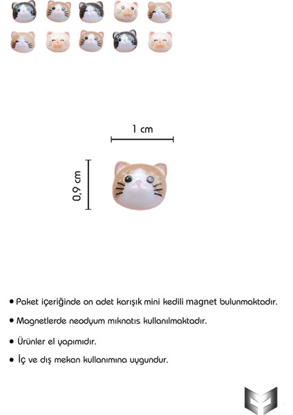 10'lu Dekoratif Mini Kedi Desenli Mıknatıs-Magnet Buz Dolabı & Metal Pano
