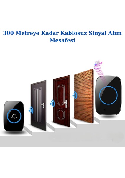 2 Buton 1 Alıcı Kablosuz LED Işıklı Kapı Zili 300M Menzil 60 Melodi 5 Ses Seviyesi fiyatları