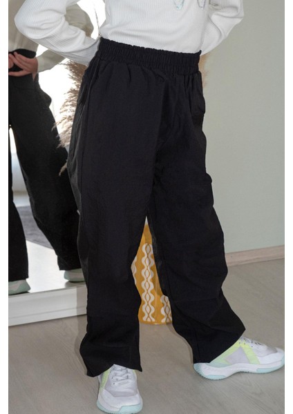 Kız Çocuk Paraşüt Jogger Paça Pantolon 6-12 Yaş, Siyah