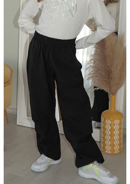 Kız Çocuk Paraşüt Jogger Paça Pantolon 6-12 Yaş, Siyah