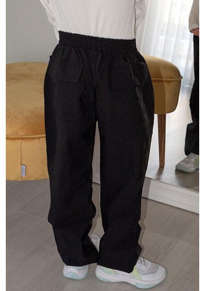 Kız Çocuk Paraşüt Jogger Paça Pantolon 6-12 Yaş, Siyah
