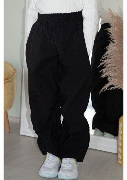 Kız Çocuk Paraşüt Jogger Paça Pantolon 6-12 Yaş, Siyah