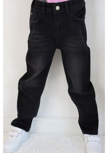 Kız Çocuk Kot Pantalon Cepli 5-9 Yaş, Siyah