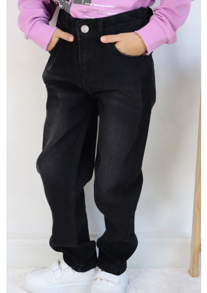 Kız Çocuk Kot Pantalon Cepli 5-9 Yaş, Siyah