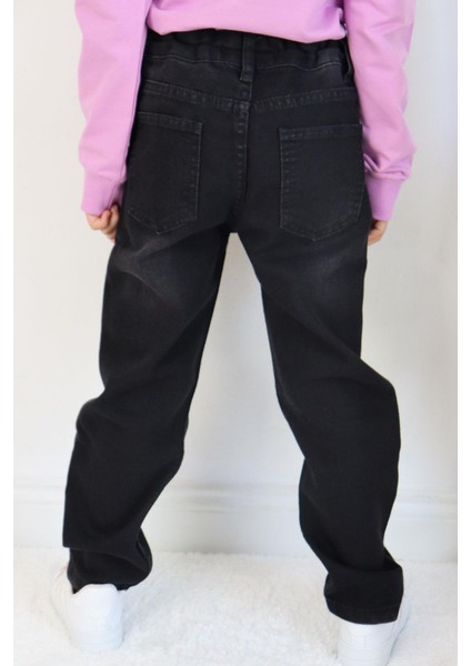 Kız Çocuk Kot Pantalon Cepli 5-9 Yaş, Siyah