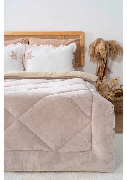 Bej Loura Tek Kişilik Çift Taraflı Lüx Wellsoft Yorgan 155x215 cm