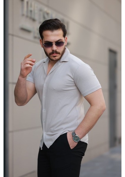 Erkek Kısa Kollu Örme Kumaş Pamuklu Gömlek