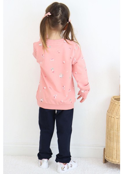 Kız Çocuk Eşofman Takım Çiçek Desenli Yazı Baskıklı 1-4 Yaş, Gülkurusu fiyatları