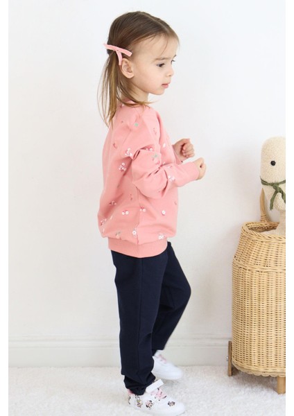 Kız Çocuk Eşofman Takım Çiçek Desenli Yazı Baskıklı 1-4 Yaş, Gülkurusu fırsatları