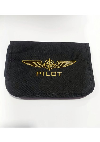 Pilot ve Kanat Nakışlı Bez Logbook Kabı Çantası