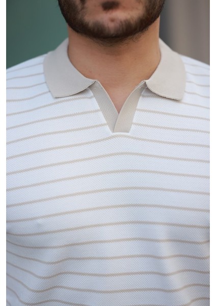 Erkek Kısa Kollu Çizgi Desenli Örme Kumaş Tshirt