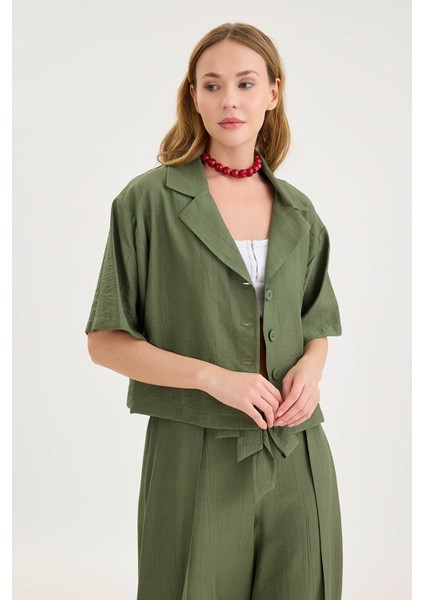 Krinkıl Kumaş Kısa Kol Crop Gömlek modelleri