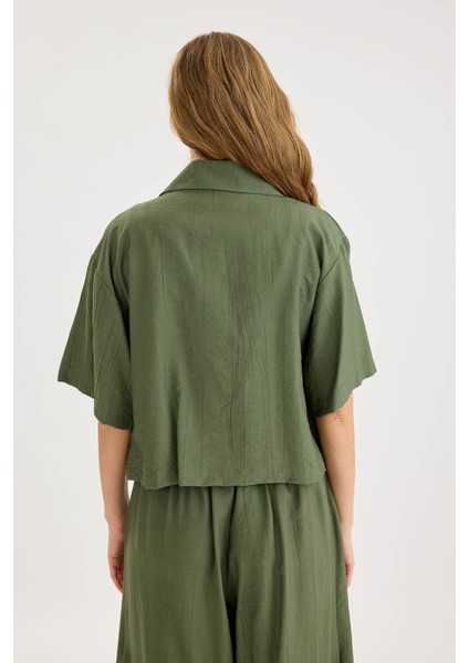 Krinkıl Kumaş Kısa Kol Crop Gömlek indirimleri