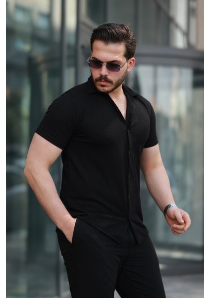Erkek Kısa Kollu Örme Kumaş Pamuklu Gömlek