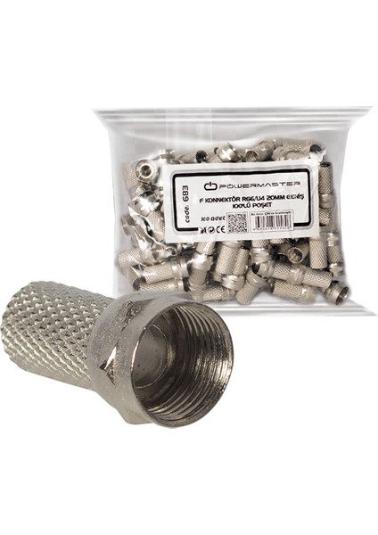 Rg6/u4 18 mm Gi̇ş F Konnektör (100LÜ Poşet)