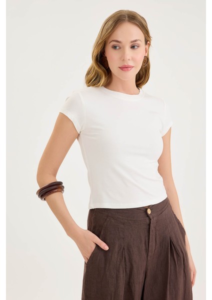 Yuvarlak Yaka Kısa Kol Crop Bluz fiyatları