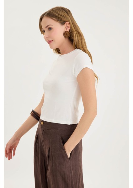 Yuvarlak Yaka Kısa Kol Crop Bluz fırsatları