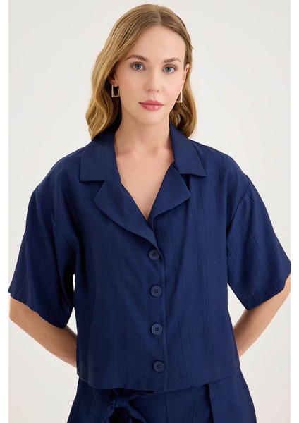 Krinkıl Kumaş Kısa Kol Crop Gömlek modelleri