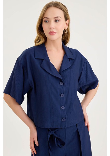 Krinkıl Kumaş Kısa Kol Crop Gömlek fırsatları