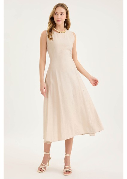 Sıfır Kol Kloş Midi Elbise