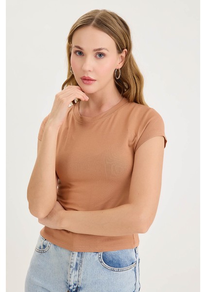 Yuvarlak Yaka Kısa Kol Crop Bluz fiyatları