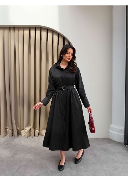 Poplin Kumaş Kuşaklı Gömlek Elbise fiyatları