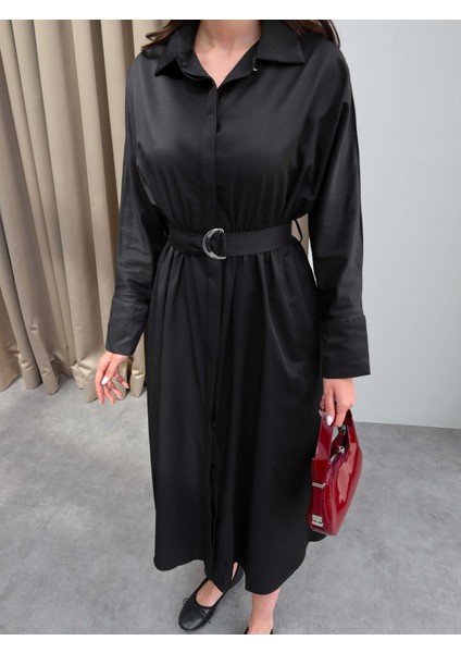 Poplin Kumaş Kuşaklı Gömlek Elbise modelleri