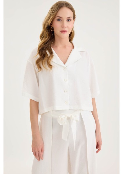 Krinkıl Kumaş Kısa Kol Crop Gömlek