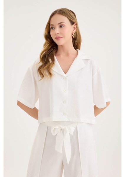 Krinkıl Kumaş Kısa Kol Crop Gömlek indirimleri