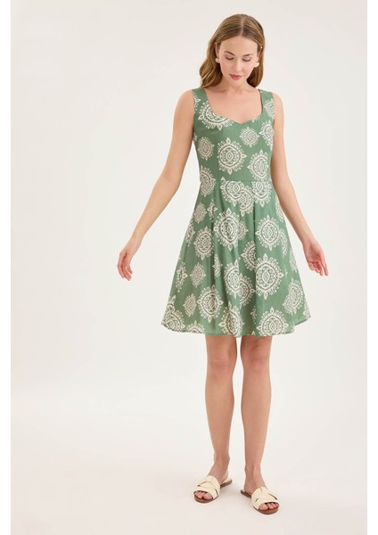 Kalın Askılı Desenli Pileli Mini Elbise modelleri