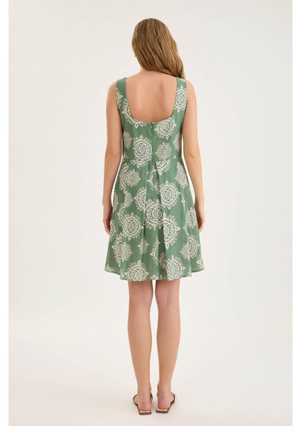 Kalın Askılı Desenli Pileli Mini Elbise fırsatları