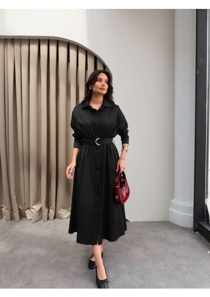 Poplin Kumaş Kuşaklı Gömlek Elbise fırsatları