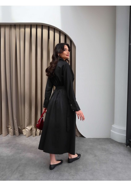 Poplin Kumaş Kuşaklı Gömlek Elbise indirimleri