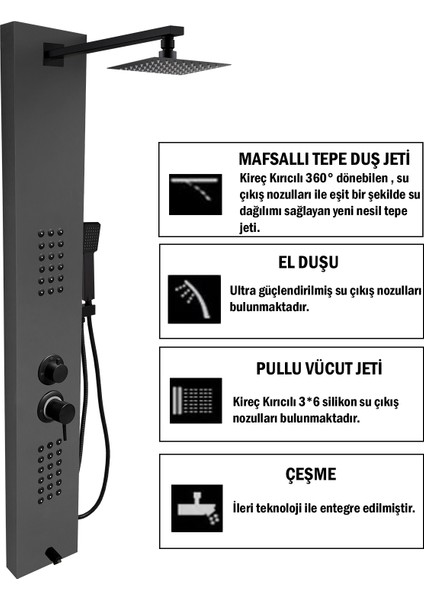 Mafsallı Victoria Metalik Füme Premium Duş Sistemi , Duş Paneli , Duş Seti ,duş Başlığı , Eviye fiyatları