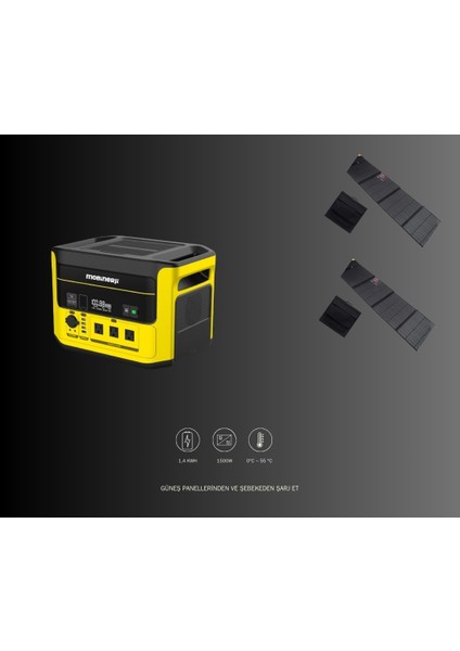 Hızlı Şarj Mobinerji 1500W Taşınabilir Güç Kaynağı ve 2 adet 200 Watt Katlanabilir Güneş Paneli
