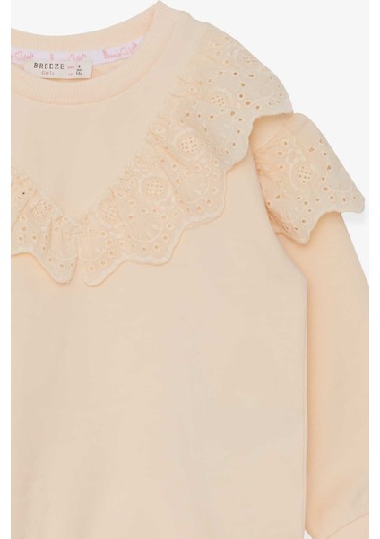 Kız Çocuk Sweatshirt Güpürlü 4-8 Yaş, Krem