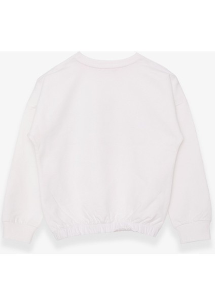Kız Çocuk Sweatshirt Simli Yazı Baskılı 8-14 Yaş, Ekru
