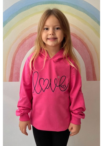Kız Çocuk Sweatshirt Nakışlı Yazı Baskılı 2-6 Yaş, Pembe