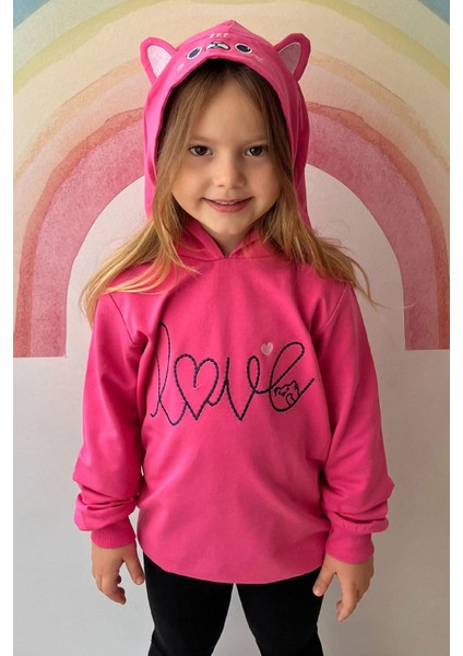 Kız Çocuk Sweatshirt Nakışlı Yazı Baskılı 2-6 Yaş, Pembe modelleri