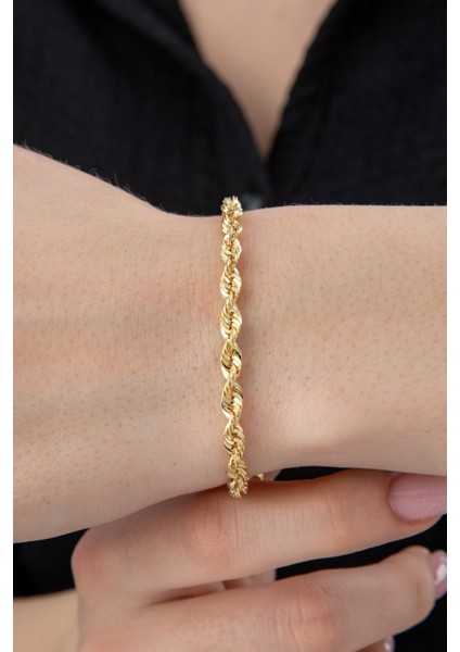14 Ayar Altın Işıltılı Burgu Zincir Bileklik 3.90 mm