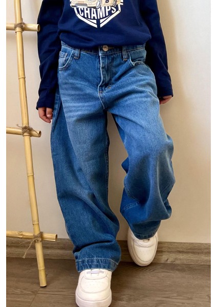 Erkek Çocuk Jean Pantolon Fermuarlı Cepli 5-9 Yaş, Mavi