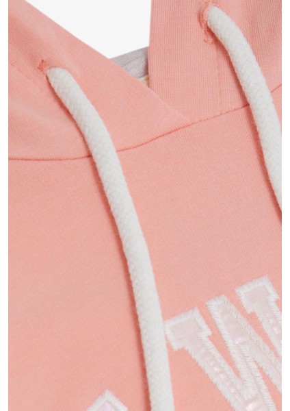 Kız Çocuk Sweatshirt Pullu Simli Gülenyüz Baskılı 4-9 Yaş, Somon