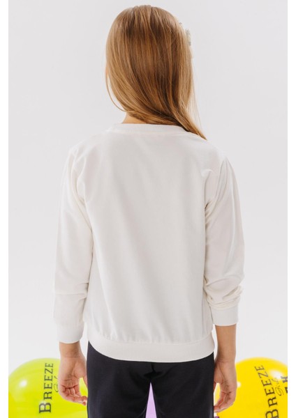 Kız Çocuk Sweatshirt Renkli Fiyonk Aksesuarlı Yazı Baskılı 3-8 Yaş, Ekru fiyatları